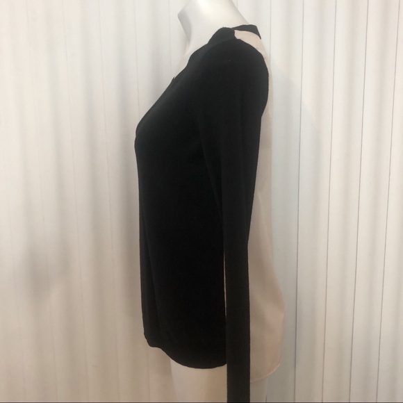 Jennifer Lopez Black and Cream Hi Low Sweater Sheer Long Sleeve Top Size M - Picture 5 of 6